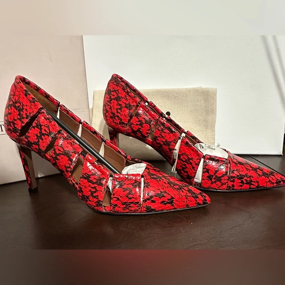 L’Autre Chose Red & Black Ayers Snake Print Heels  NIB Size 35.5 - $415 Retail